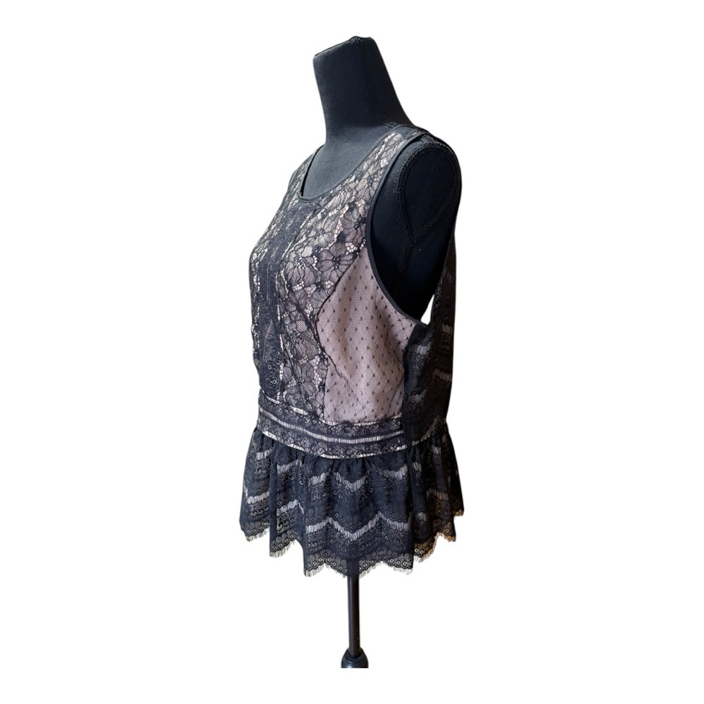 LOFT Black and Beige Lace Blouse Size PL - Picture 4 of 6